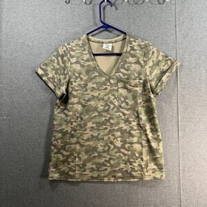 Laurie Felt French Terry V-Neck Pocket Tee Camo SIze XS T Shirt Ladies